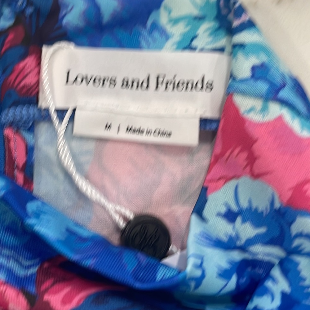 Lovers+Friends🩷 Hot Pink&Blue Floral LongSleeve Draped Mock Turtleneck CropTop M - Picture 6 of 10
